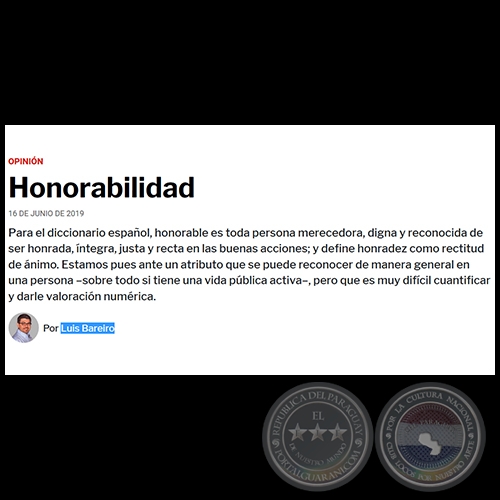 HONORABILIDAD - Por LUIS BAREIRO - Domingo, 16 de junio de 2019